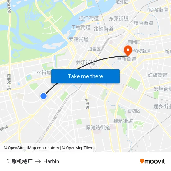 印刷机械厂 to Harbin map