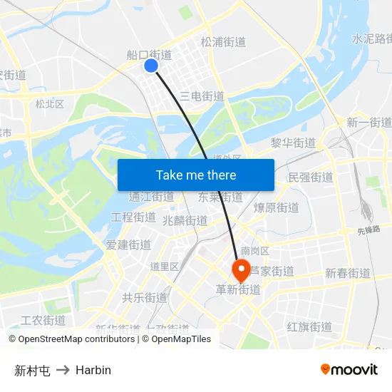 新村屯 to Harbin map