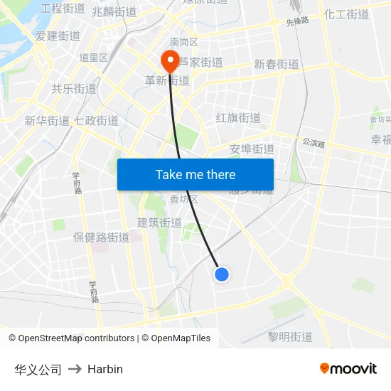 Huayi Company to Harbin map