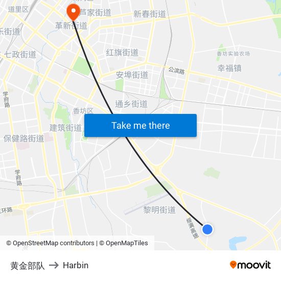 黄金部队 to Harbin map
