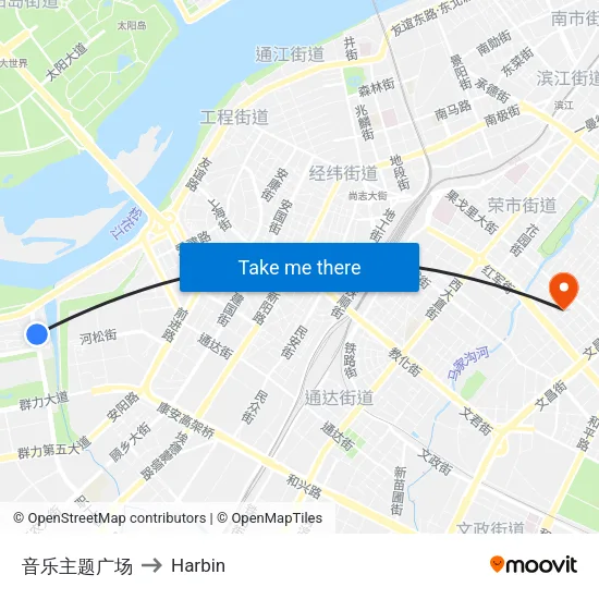 音乐主题广场 to Harbin map