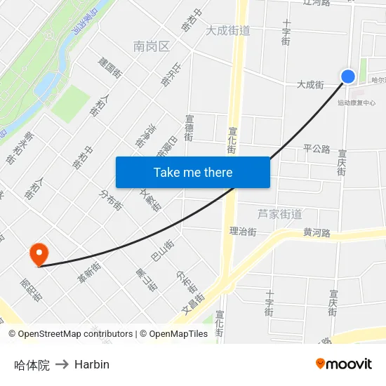 哈体院 to Harbin map