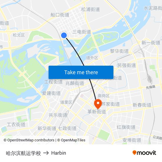 哈尔滨航运学校 to Harbin map