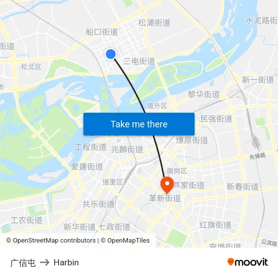 广信屯 to Harbin map
