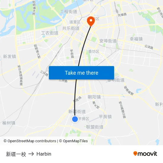 新疆一校 to Harbin map