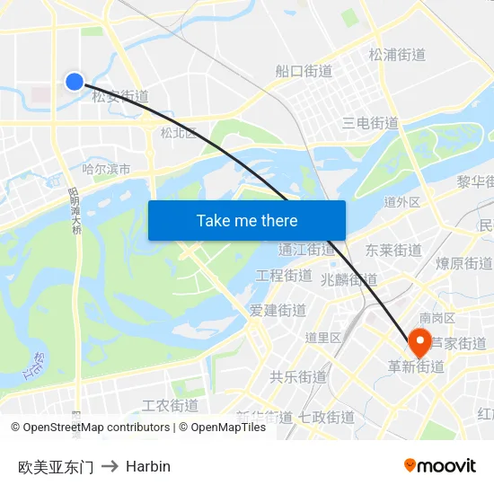 欧美亚东门 to Harbin map