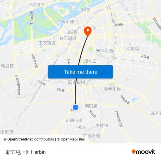 新五屯 to Harbin map