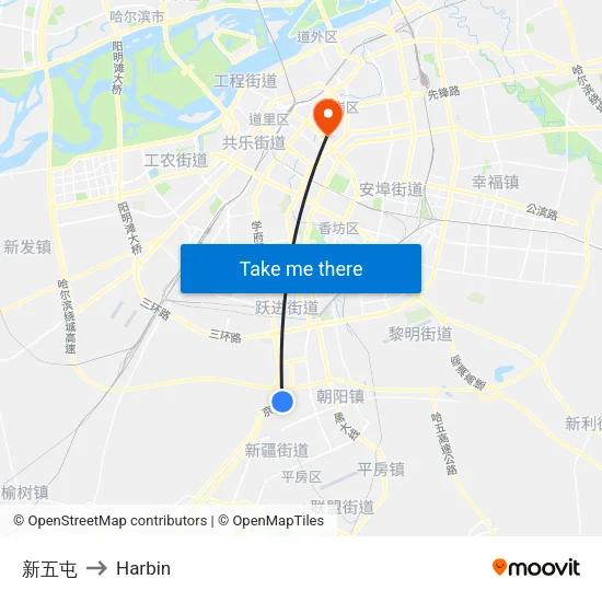 New Wutun to Harbin map