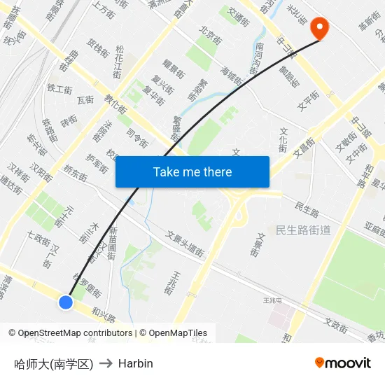 哈师大(南学区) to Harbin map