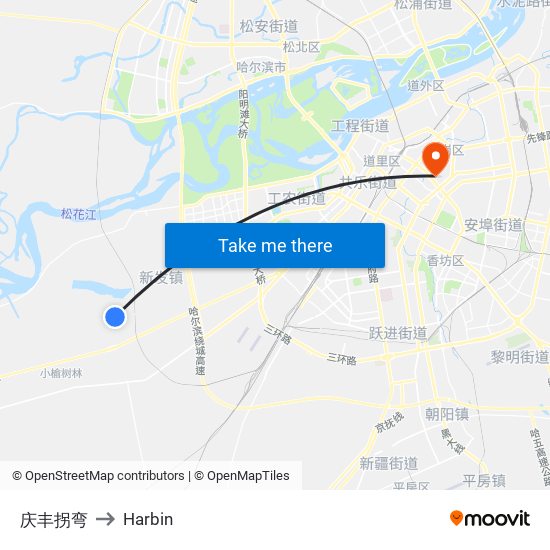 庆丰拐弯 to Harbin map