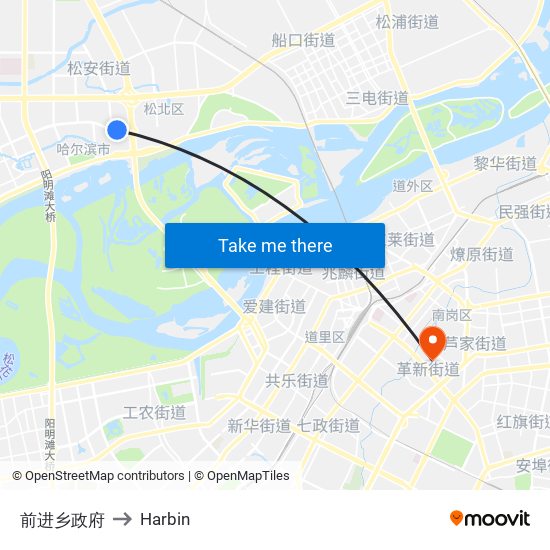 前进乡政府 to Harbin map