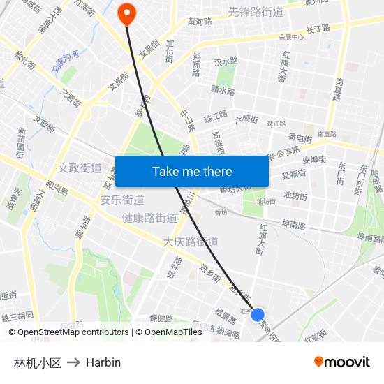 林机小区 to Harbin map