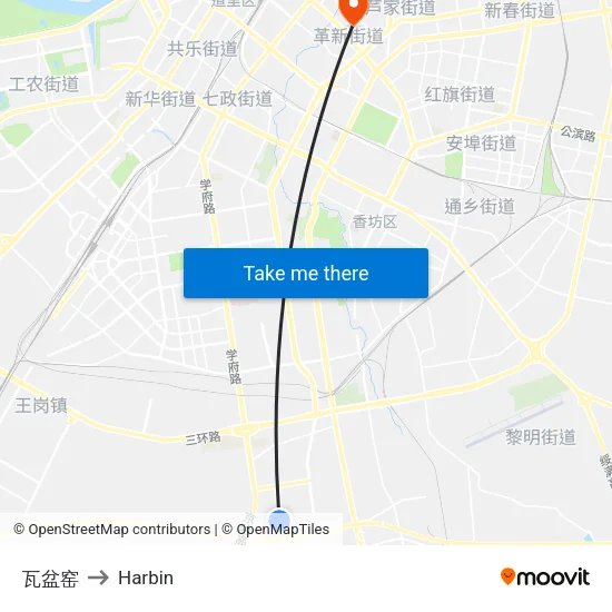 瓦盆窑 to Harbin map
