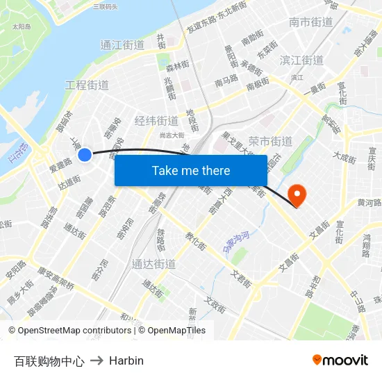百联购物中心 to Harbin map