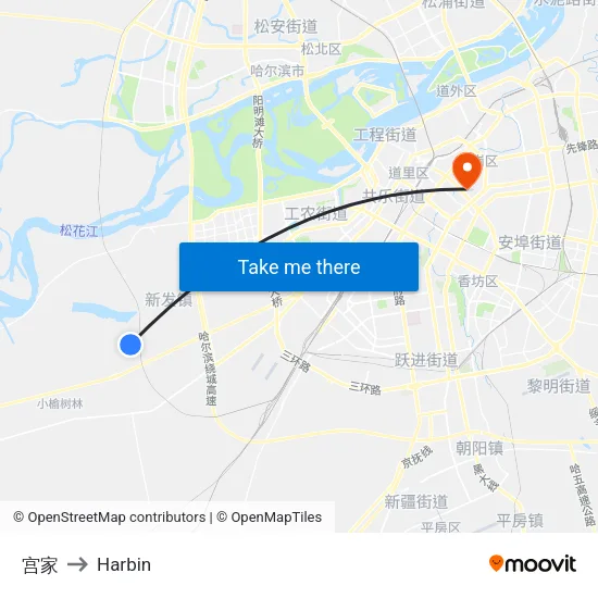 宫家 to Harbin map
