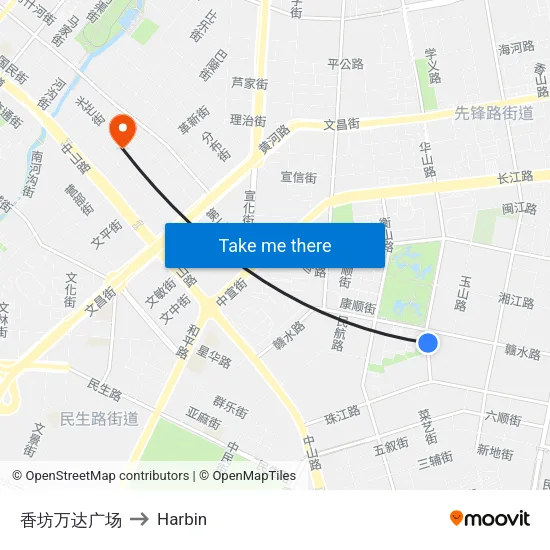 香坊万达广场 to Harbin map