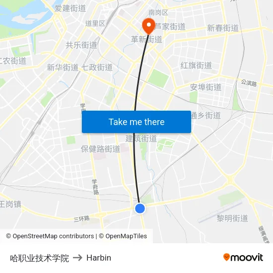 哈职业技术学院 to Harbin map
