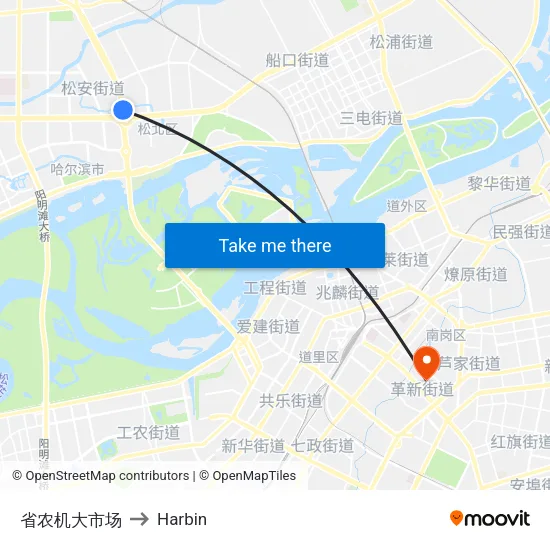 省农机大市场 to Harbin map