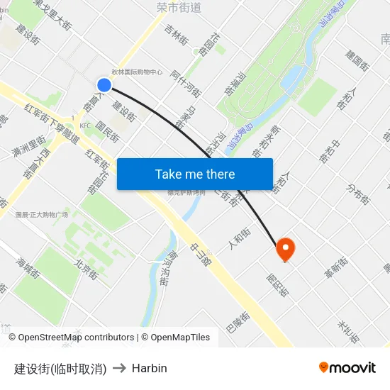 建设街(临时取消) to Harbin map