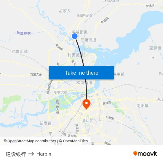 建设银行 to Harbin map