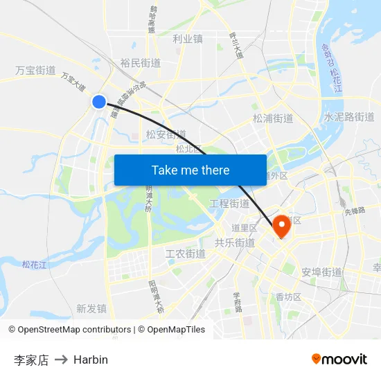 李家店 to Harbin map