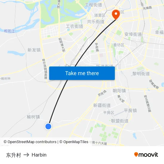 Dongsheng Village to Harbin map