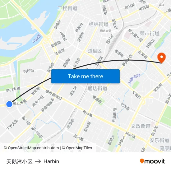 天鹅湾小区 to Harbin map