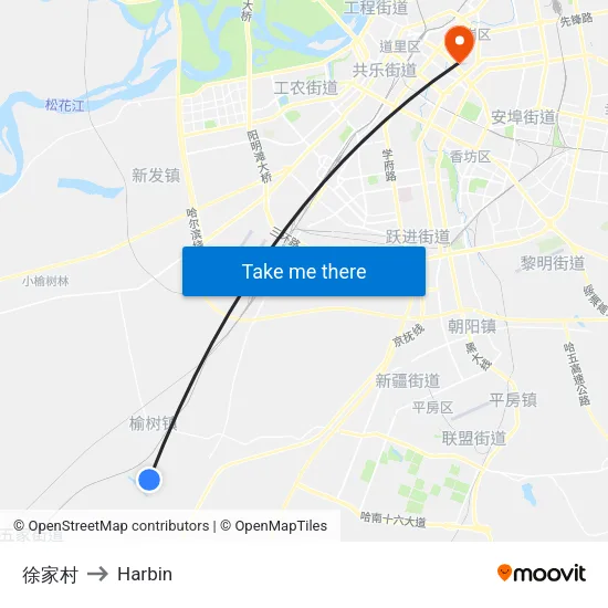 徐家村 to Harbin map