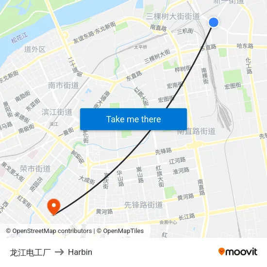 Longjiang Electric Factory to Harbin map