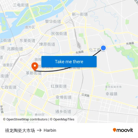 禧龙陶瓷大市场 to Harbin map