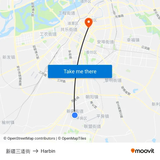 新疆三道街 to Harbin map