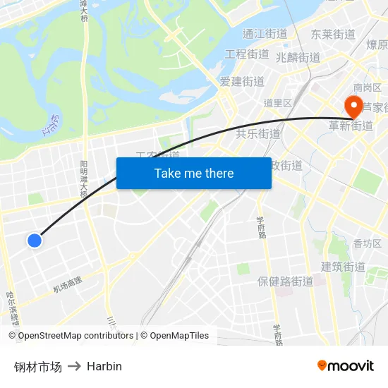 钢材市场 to Harbin map