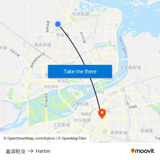 鑫源鞋业 to Harbin map