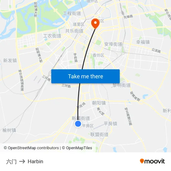 Liumen to Harbin map