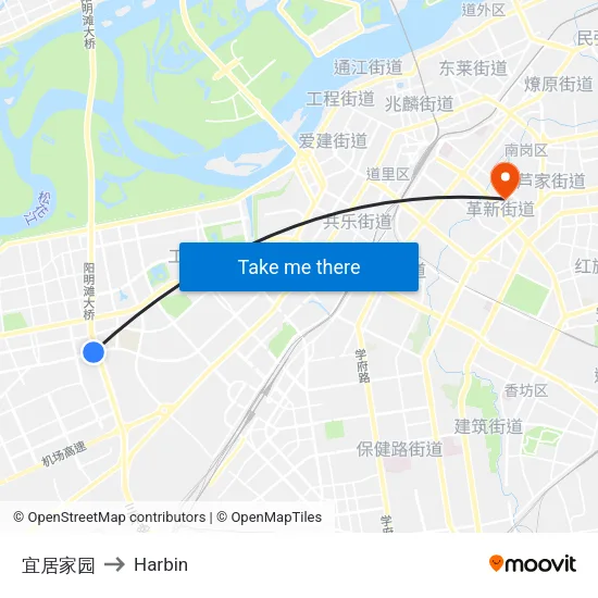 宜居家园 to Harbin map