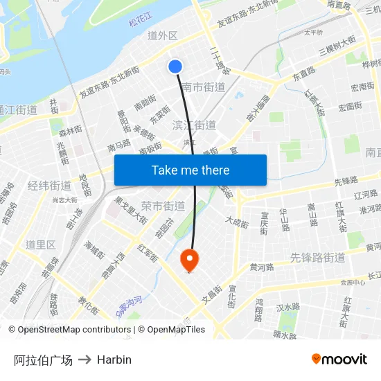 Arab Square to Harbin map