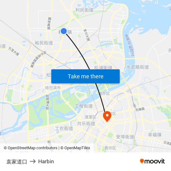 袁家道口 to Harbin map