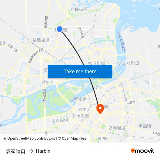 袁家道口 to Harbin map