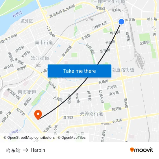 哈东站 to Harbin map