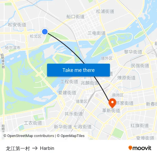 龙江第一村 to Harbin map