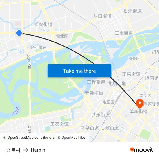 金星村 to Harbin map