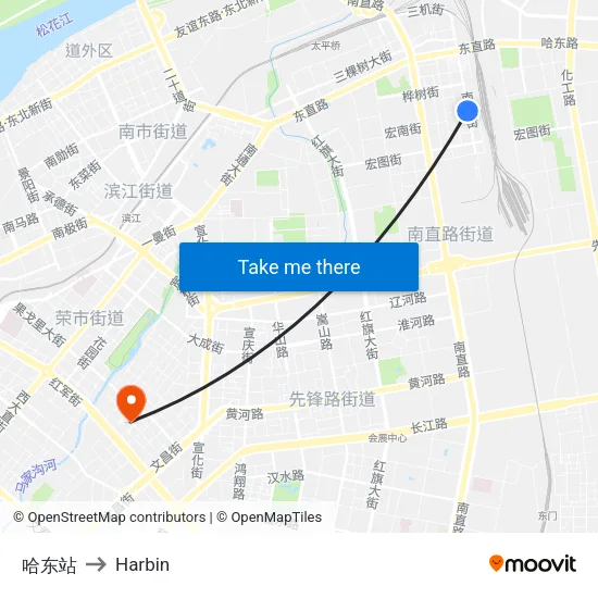 哈东站 to Harbin map