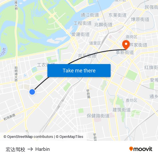 宏达驾校 to Harbin map