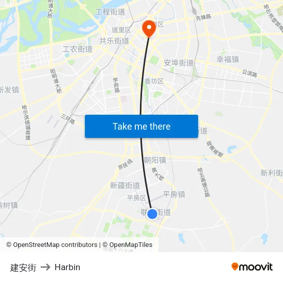 Jian'an Street to Harbin map