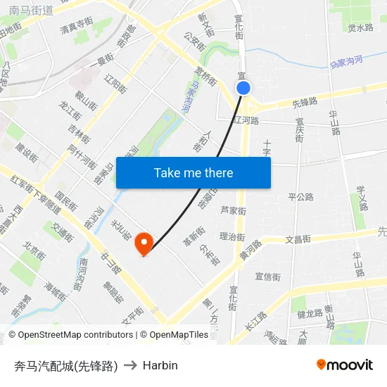 奔马汽配城(先锋路) to Harbin map
