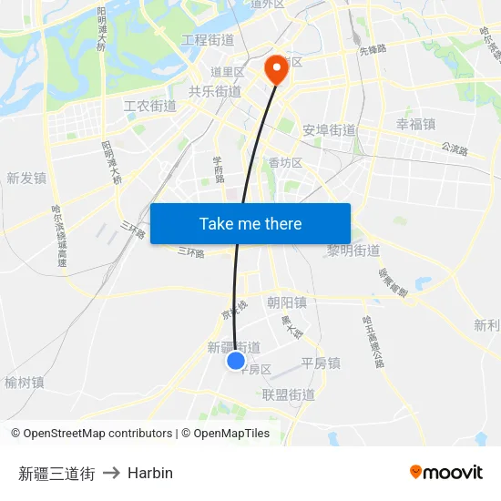 新疆三道街 to Harbin map