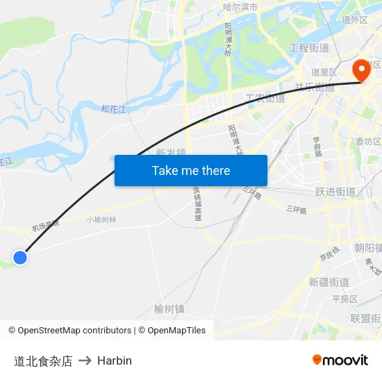 道北食杂店 to Harbin map
