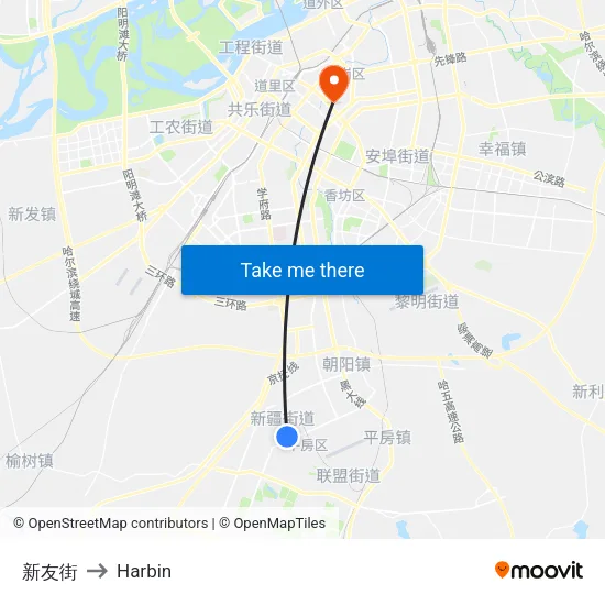 新友街 to Harbin map