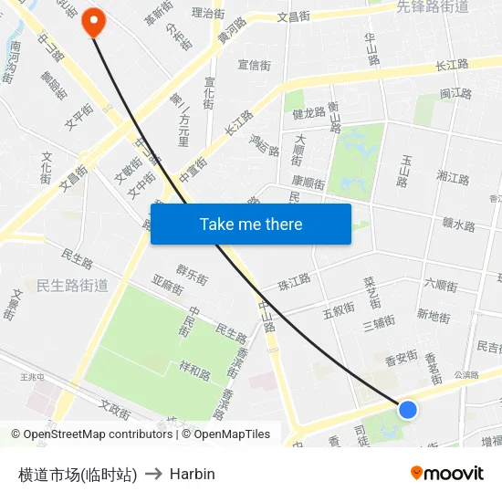 横道市场(临时站) to Harbin map