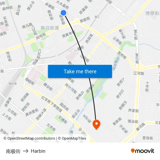 南极街 to Harbin map